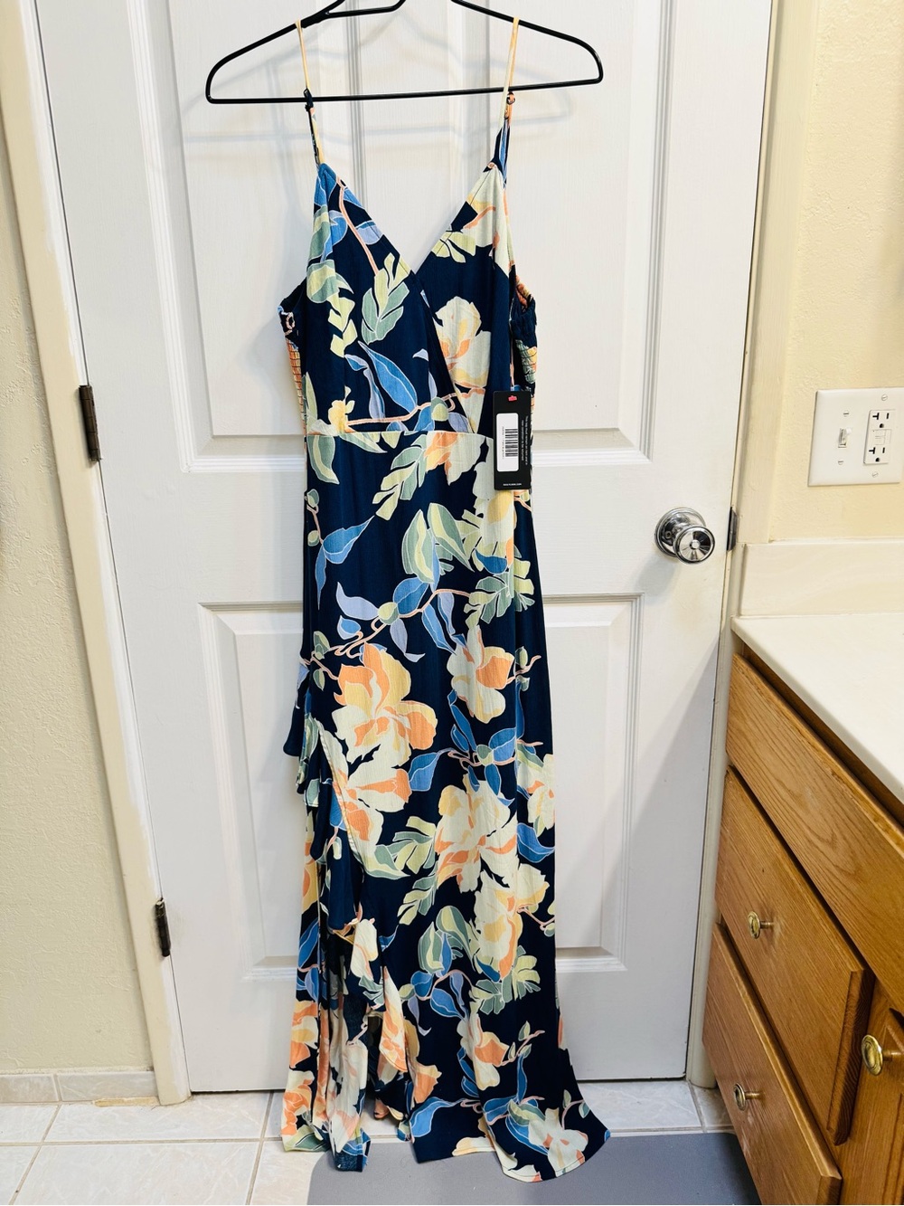NWT: Daily Look Floral Navy Maxi Dress with Spaghetti Straps